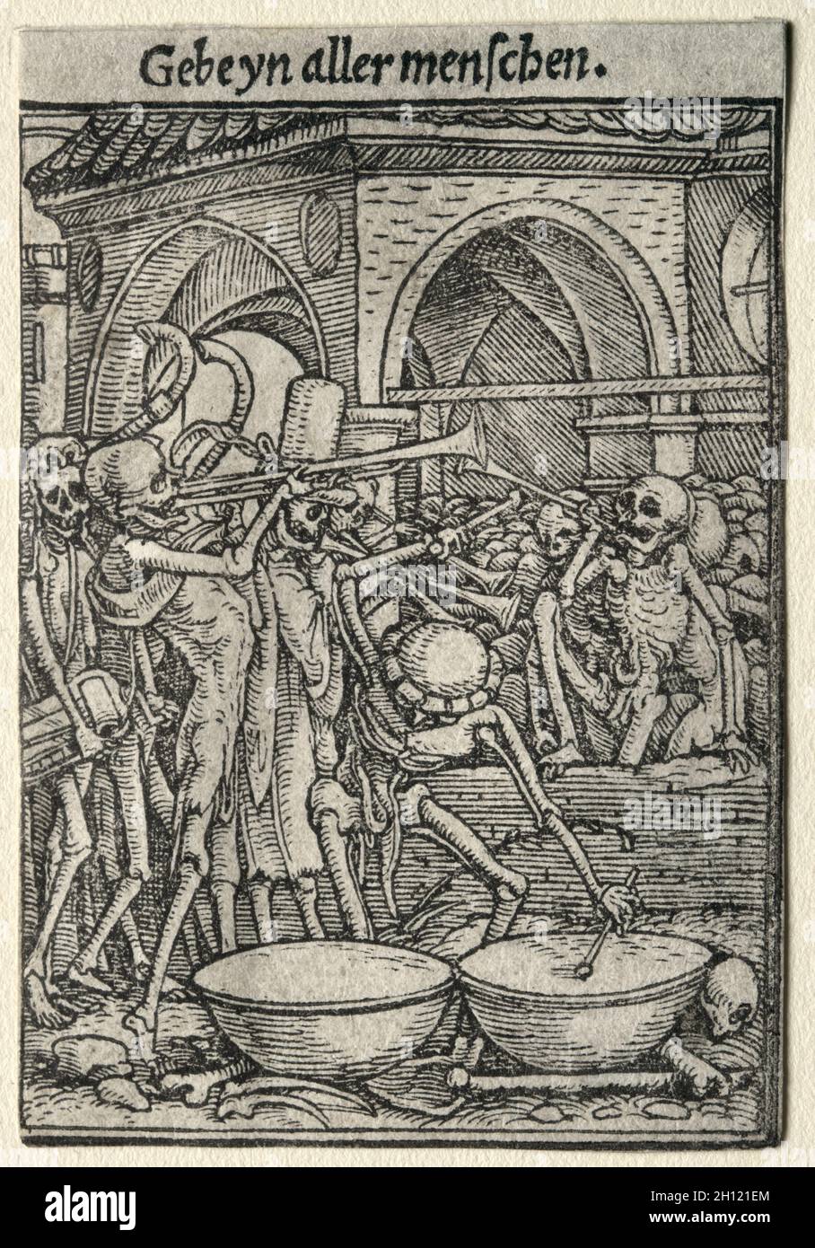 Danza della morte: I trombettieri della morte, c. 1526. Hans Holbein (tedesco, 1497/98-1543). Taglio del legno; Foto Stock