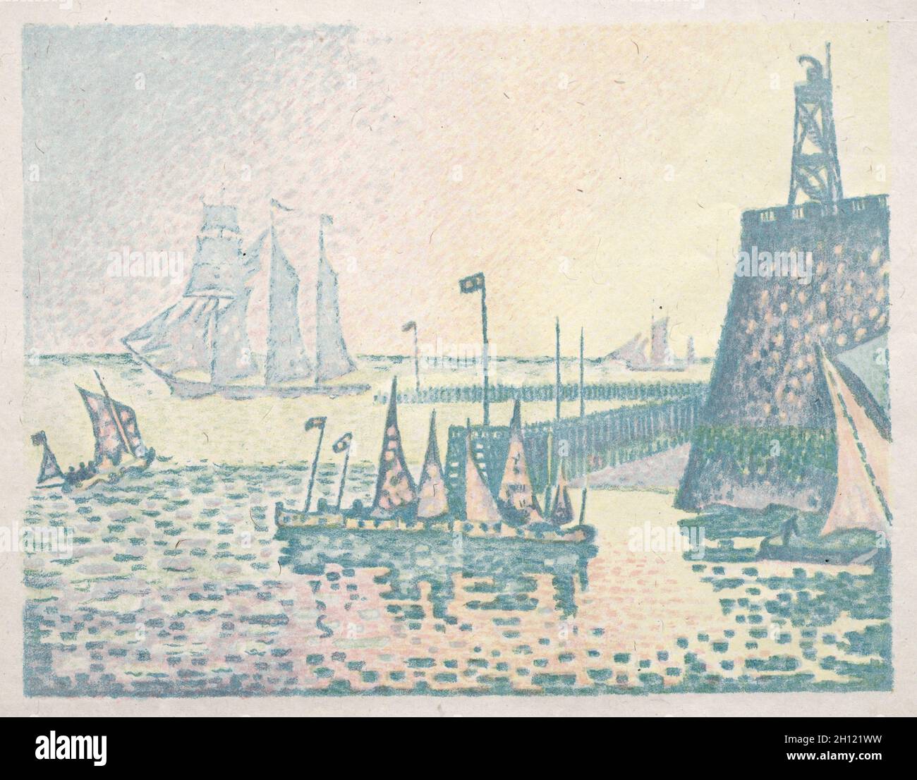 Sera, il Jetty a Vlissingen, 1898. Paul Signac (francese, 1863-1935). Litografia; Foto Stock