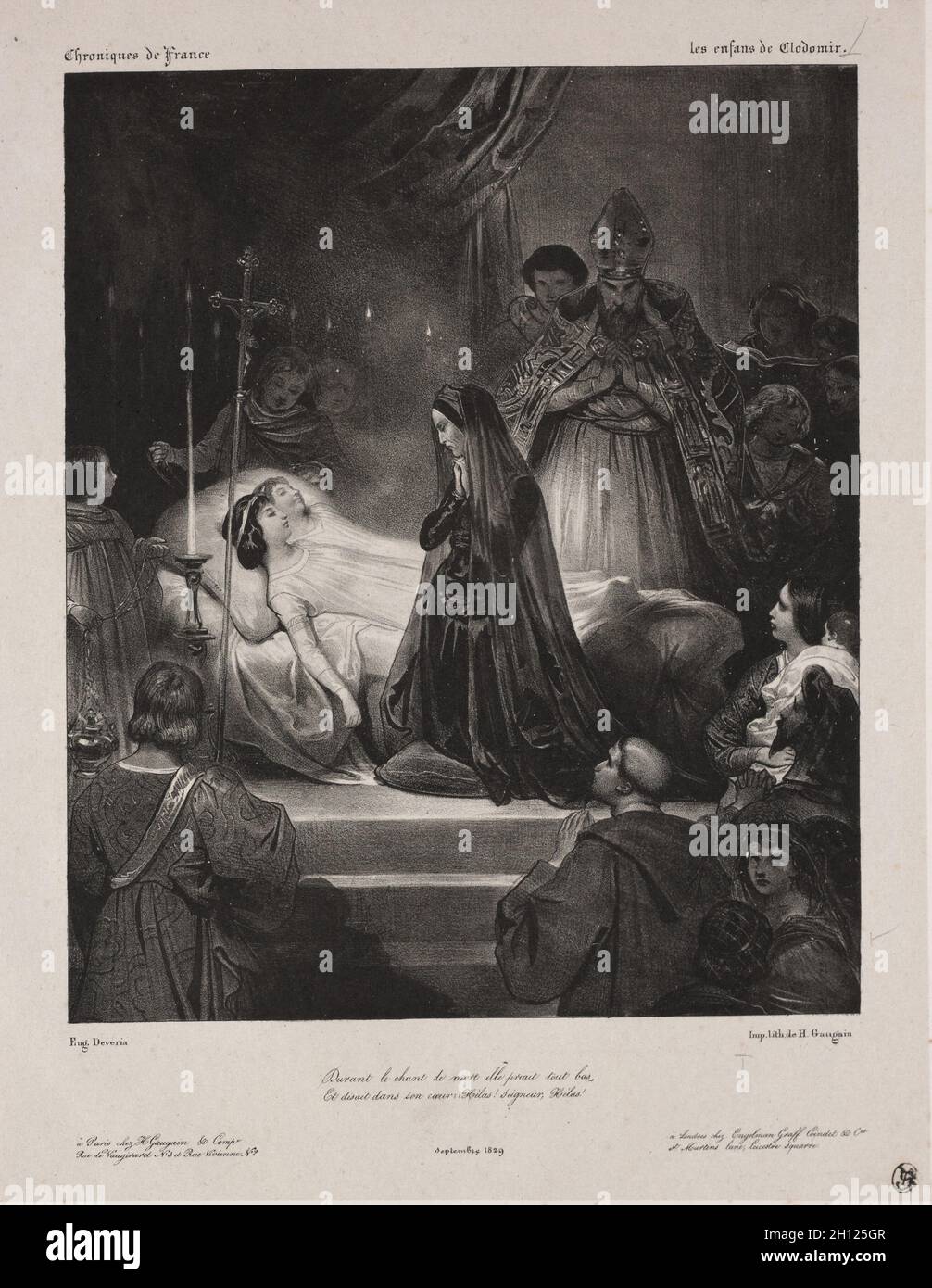 Cronache di Francia: I figli di Clodomir, 1829. Eugène Francis Marie Joseph Devéria (francese, 1805-1865). Litografia; Foto Stock