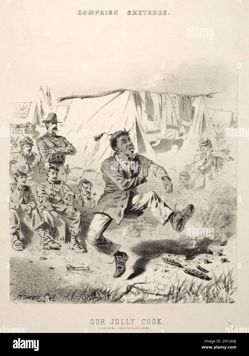 Schizzi della campagna: Il nostro Jolly Cook, 1863. Winslow Homer (americano, 1836-1910). Litografia; Foto Stock