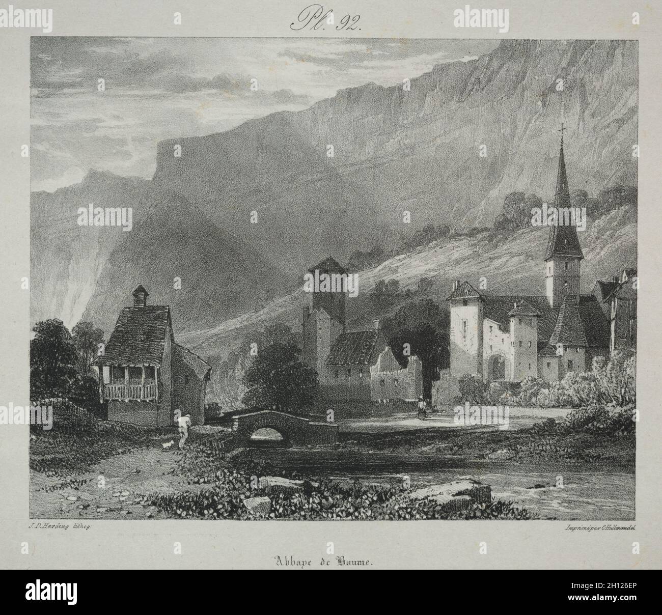 Voyages pittoresques et romantiques dans l'ancienne Francia. Franche Comté: Abbaye de Baume, Baume-les-Messieurs, 1825. James Duffield Harding (British, 1798-1863). Litografia; Foto Stock