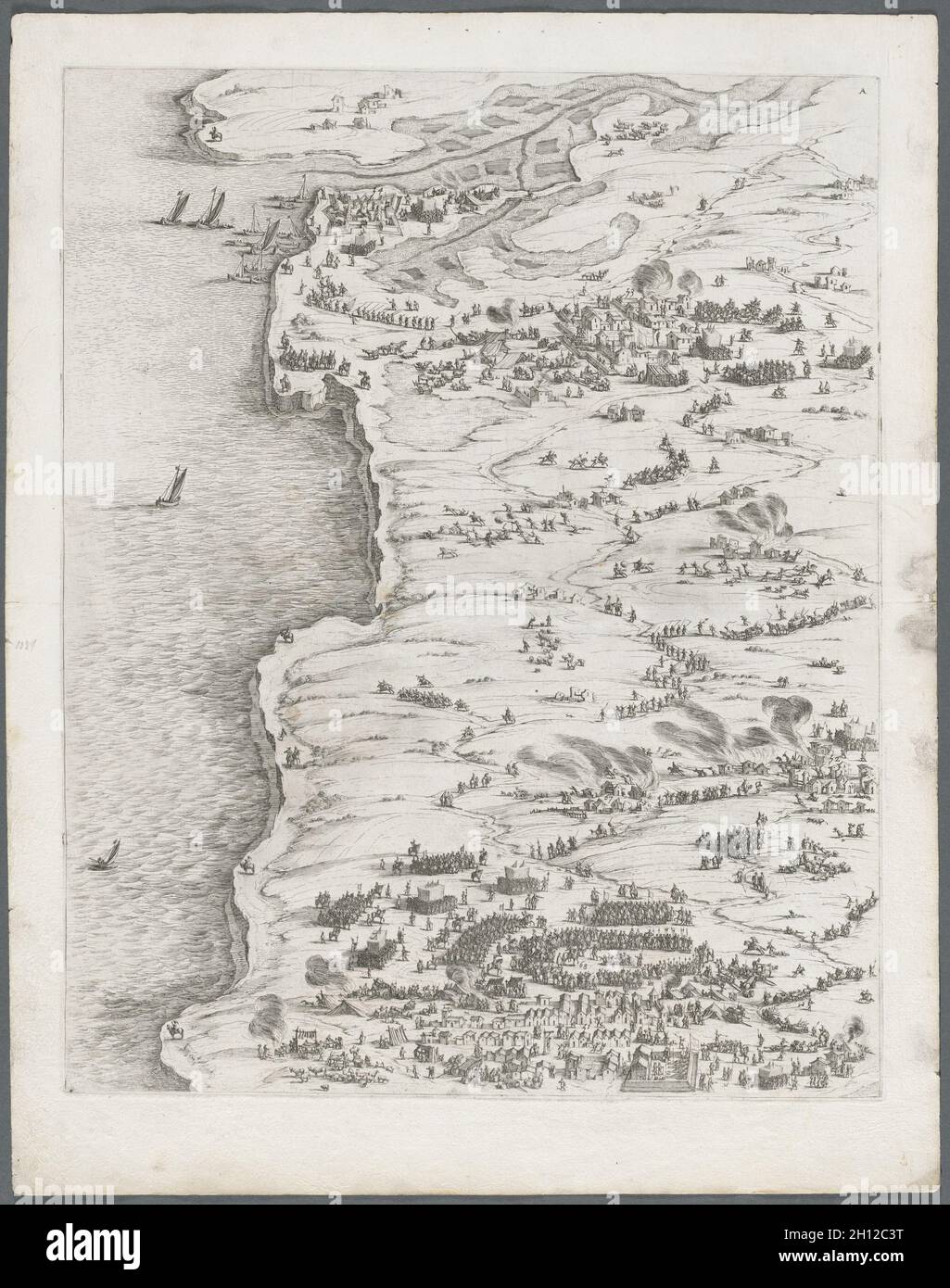 L'assedio di la Rochelle: Piatto 5, 1628-1630. Assistente di Jacques Callot (francese, 1592-1635). Incisione; foglio: 64.6 x 50.9 cm (25 7/16 x 20 1/16 poll.); platemark: 56.5 x 44.9 cm (22 1/4 x 17 11/16 poll.). Foto Stock