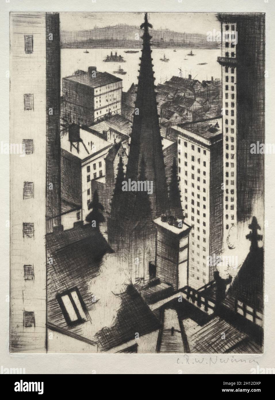 Tempio di New York, 1919. Christopher Nevinson (britannico, 1889-1946). DRYPOINT; foglio: 22.9 x 34.9 cm (9 x 13 3/4 poll.); platemark: 14.9 x 20 cm (5 7/8 x 7 7/8 poll.). Foto Stock