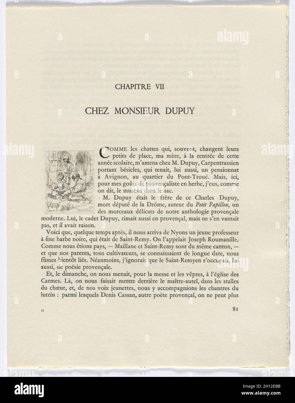 Frédéric Mistral: Mémoires et Recits di Frédéric Mistral: Tre cifre (pagina 81), 1937. Auguste Brouet (francese, 1872-1941). Incisioni; totale: 28.5 x 22.2 x 4.4 cm (11 1/4 x 8 3/4 x 1 3/4 poll.). Foto Stock