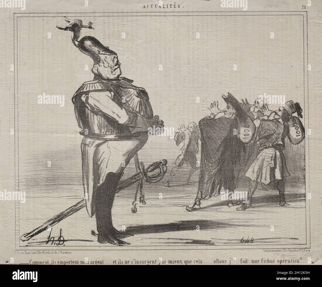 Pubblicato in le Charivari (17 giugno 1854): Attualità (n. 71): Perché stanno togliendo i miei soldi..., 1854. Honoré Daumier (francese, 1808-1879). Litografia; foglio: 24.6 x 30.1 cm (9 11/16 x 11 7/8 pollici); immagine: 21.3 x 26.6 cm (8 3/8 x 10 1/2 pollici). Foto Stock