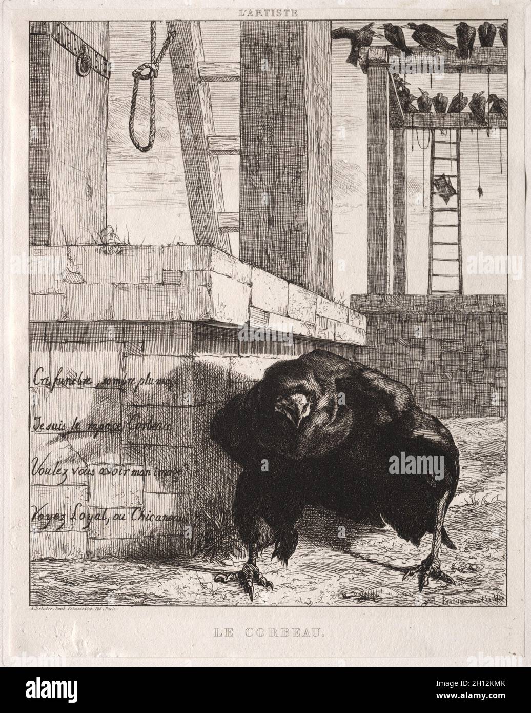 Il Raven, 1854. Félix Bracquemond (francese, 1833-1914). Incisione; foglio: 31.7 x 23.8 cm (12 1/2 x 9 3/8 poll.); platemark: 23.5 x 18.5 cm (9 1/4 x 7 5/16 poll.). Foto Stock