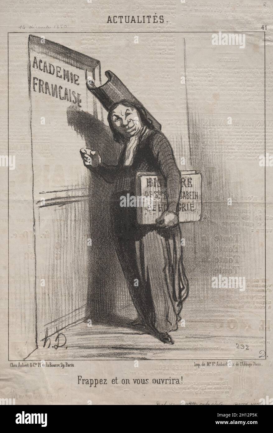 Pubblicato in le Charivari (28 dicembre 1850): Actualities (n. 41): Knock e sarà aperto per voi!, 1850. Honoré Daumier (Francese, 1808-1879). Litografia; foglio: 31,6 x 21,4 cm (12 7/16 x 8 7/16 in.); immagine: 25,3 x 19,9 cm (9 15/16 x 7 13/16 in.). Foto Stock
