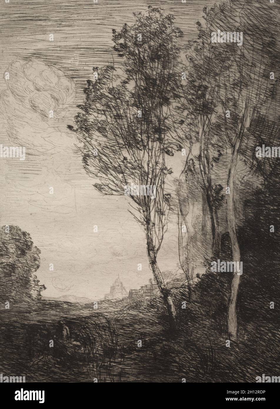 Souvenir d'Italia, 1866. Jean Baptiste Camille Corot (Francese, 1796-1875), Cadart e Chevalier. Incisione; foglio: 45,7 x 35,5 cm (18 x 14 in.); platemark: 31,8 x 23,6 cm (12 1/2 x 9 5/16 in.). Foto Stock