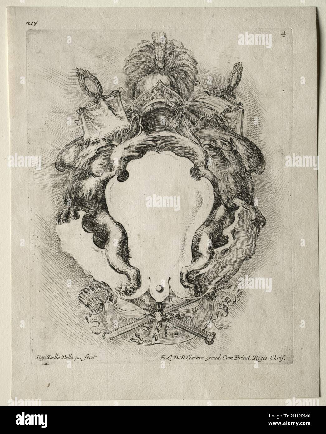 Collezione di vari Caprici e nuovi disegni di ritocchi e ornamenti: No. 4, 1646. Stefano della Bella (italiano, 1610-1664). Incisione; Foto Stock