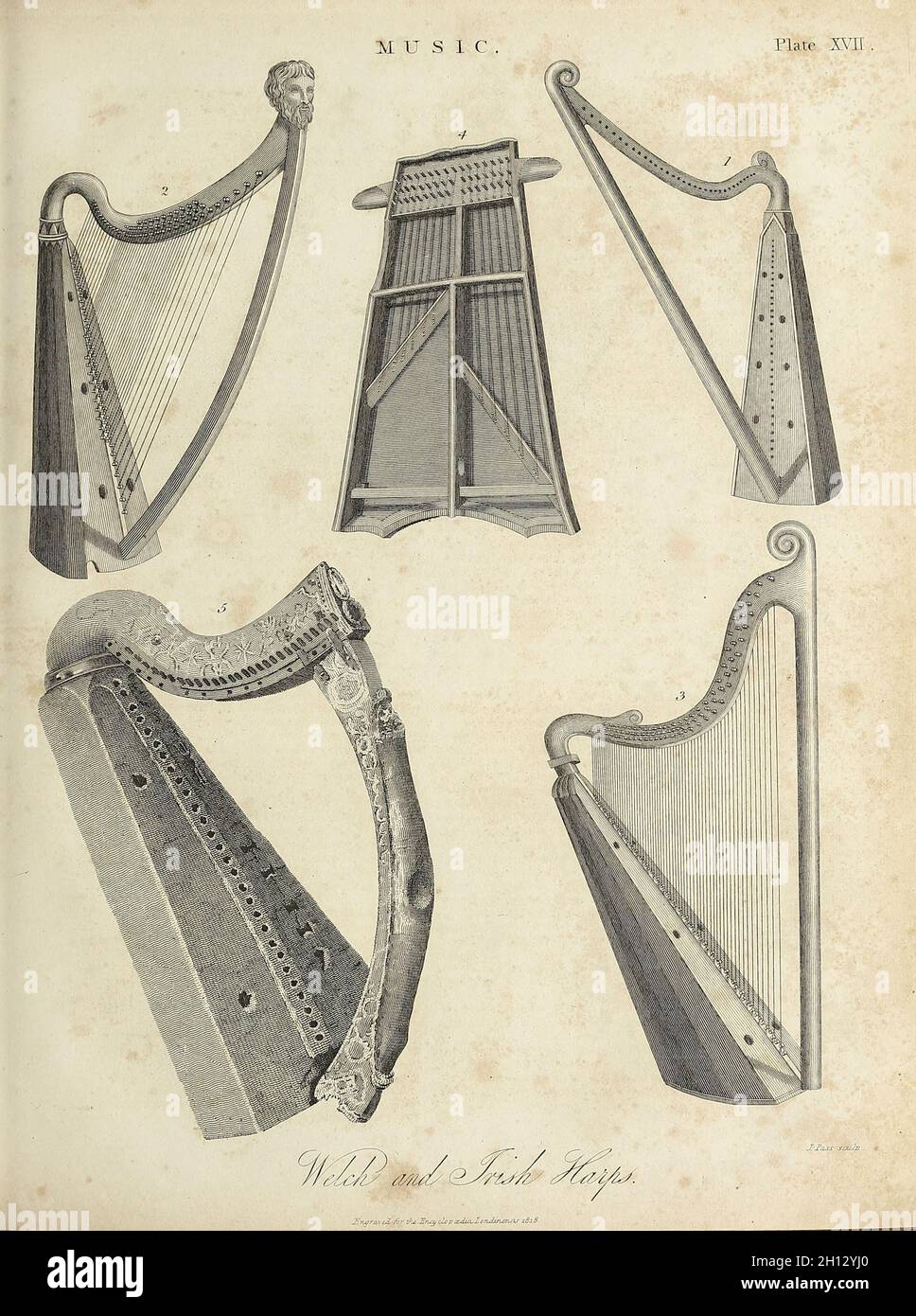 Arpe gallesi e irlandesi, illustrazione del XIX secolo Foto Stock