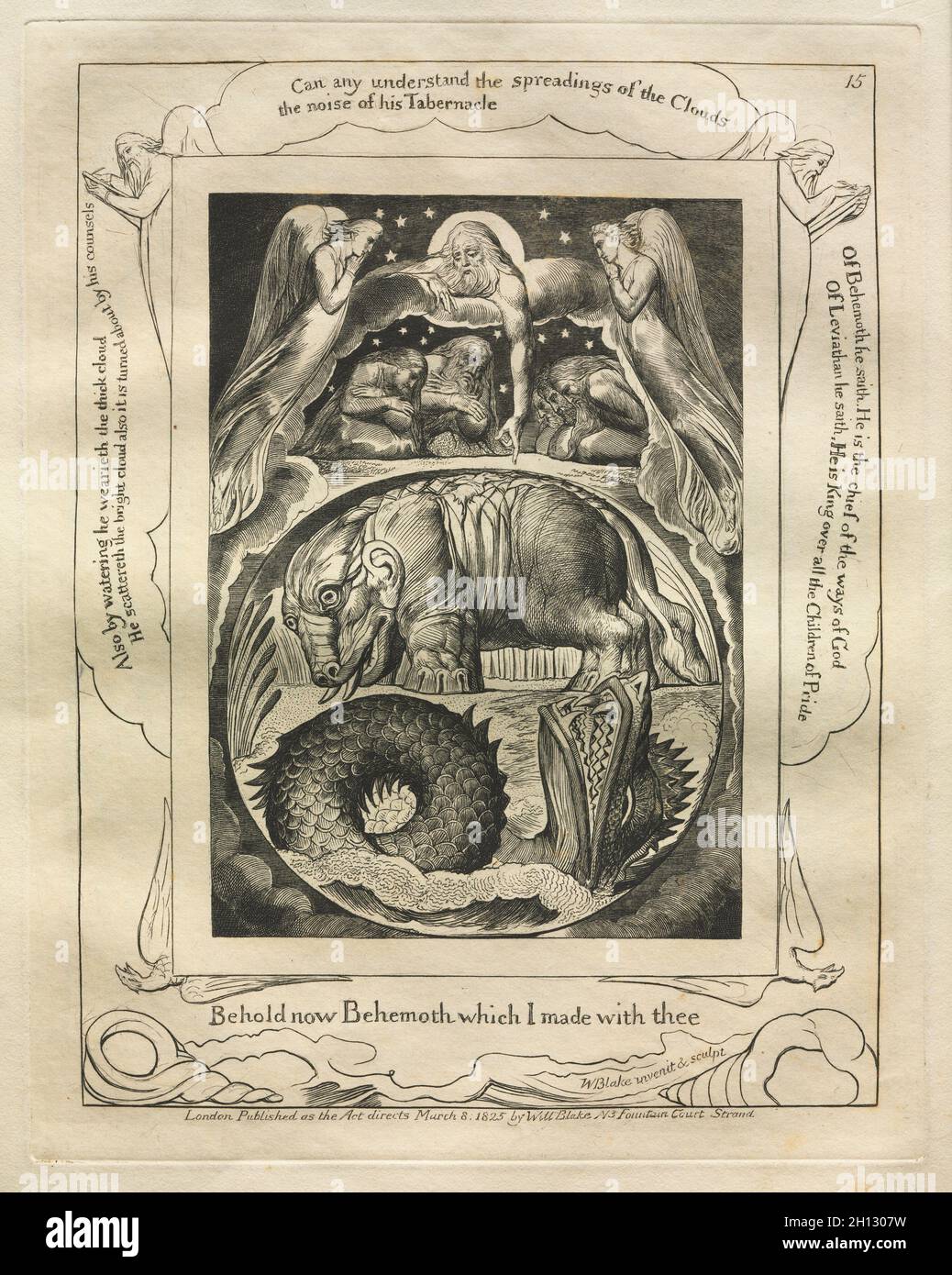 Il Libro di Giobbe: PL. 15 Ecco Behemoth che ho fatto con te, 1825. William Blake (britannico, 1757-1827). Incisione; Foto Stock