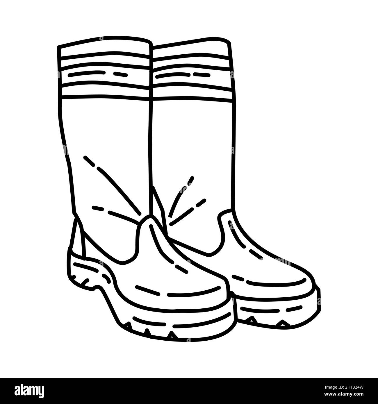 Stivali da estinzione parte di Accessori da Vigili del fuoco e dispositivo attrezzatura disegno a mano icona Set Vector. Illustrazione Vettoriale