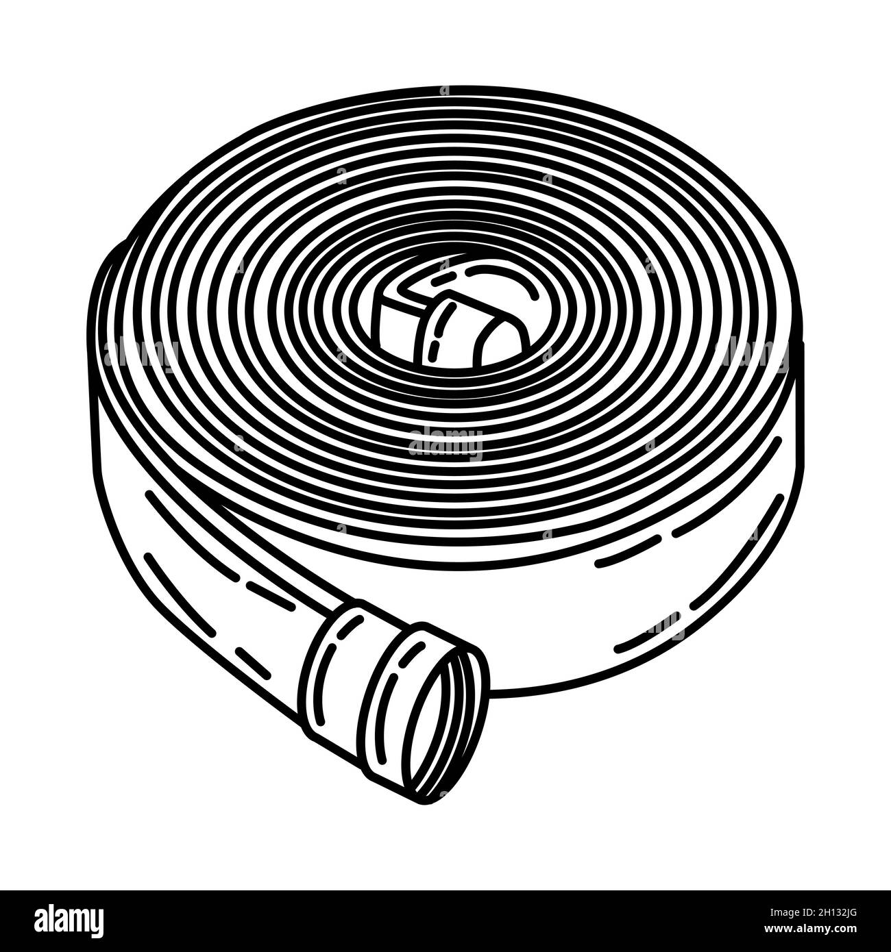 Tubo antincendio parte di Accessori per pompieri e attrezzatura dispositivo disegno a mano icona Set Vector. Illustrazione Vettoriale