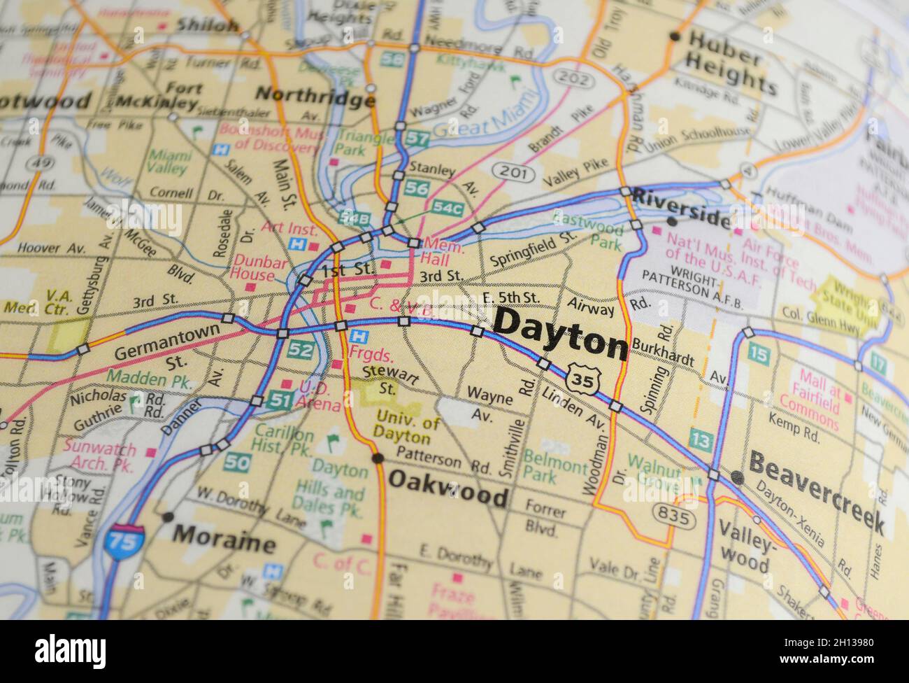 Mappa della città di Dayton, OH Foto Stock