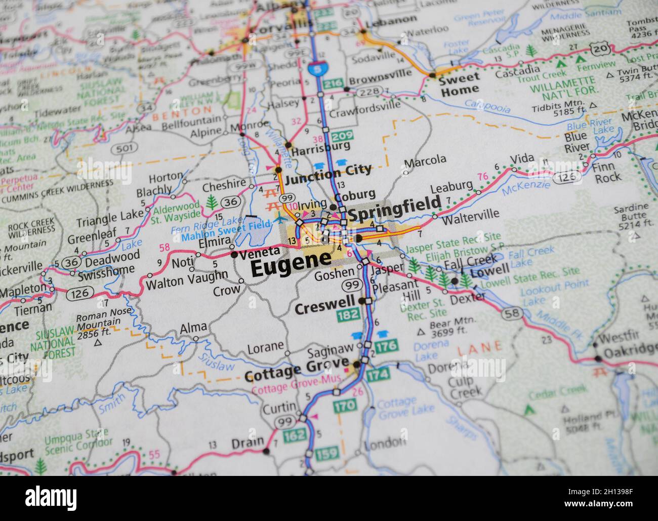 Mappa della città di Eugene, O. Foto Stock