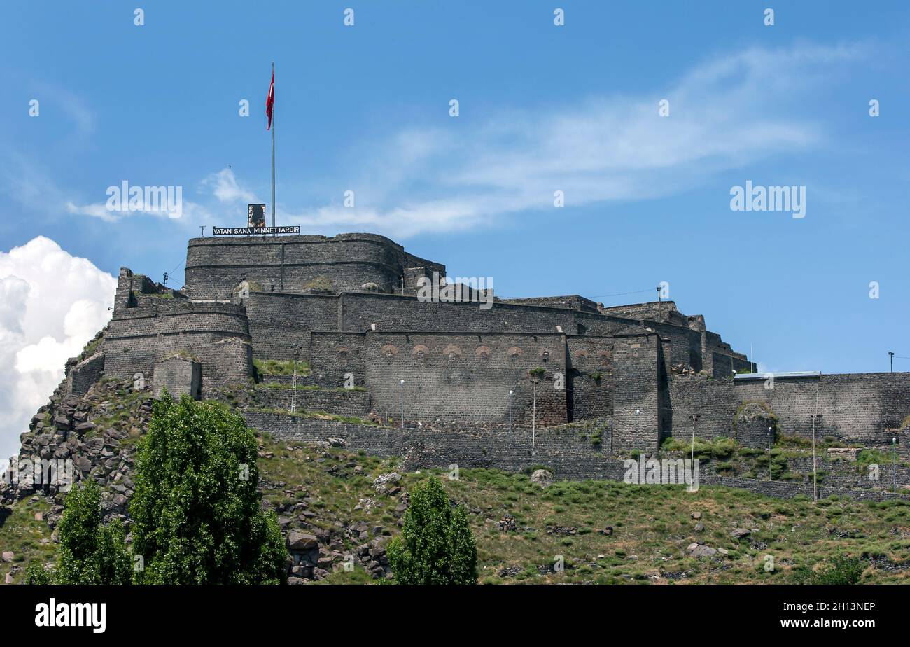 Le rovine del Castello di Kars che si trova sopra la moderna città di Kars nell'estremo est della Turchia. Risale al periodo armeno di Bagratuni. Foto Stock