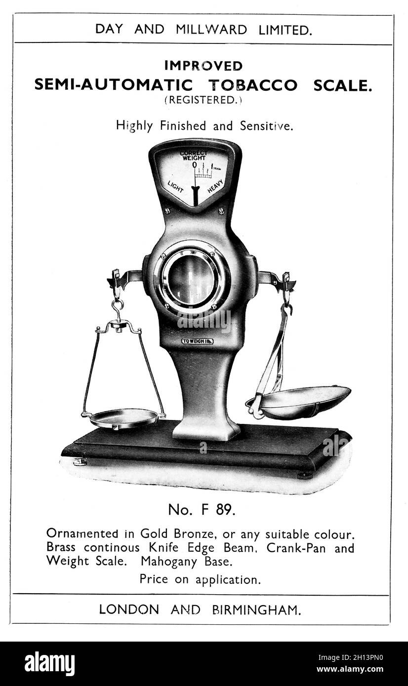 Catalogo Day e Millward vintage per bilance semi automatiche per tabacco Foto Stock
