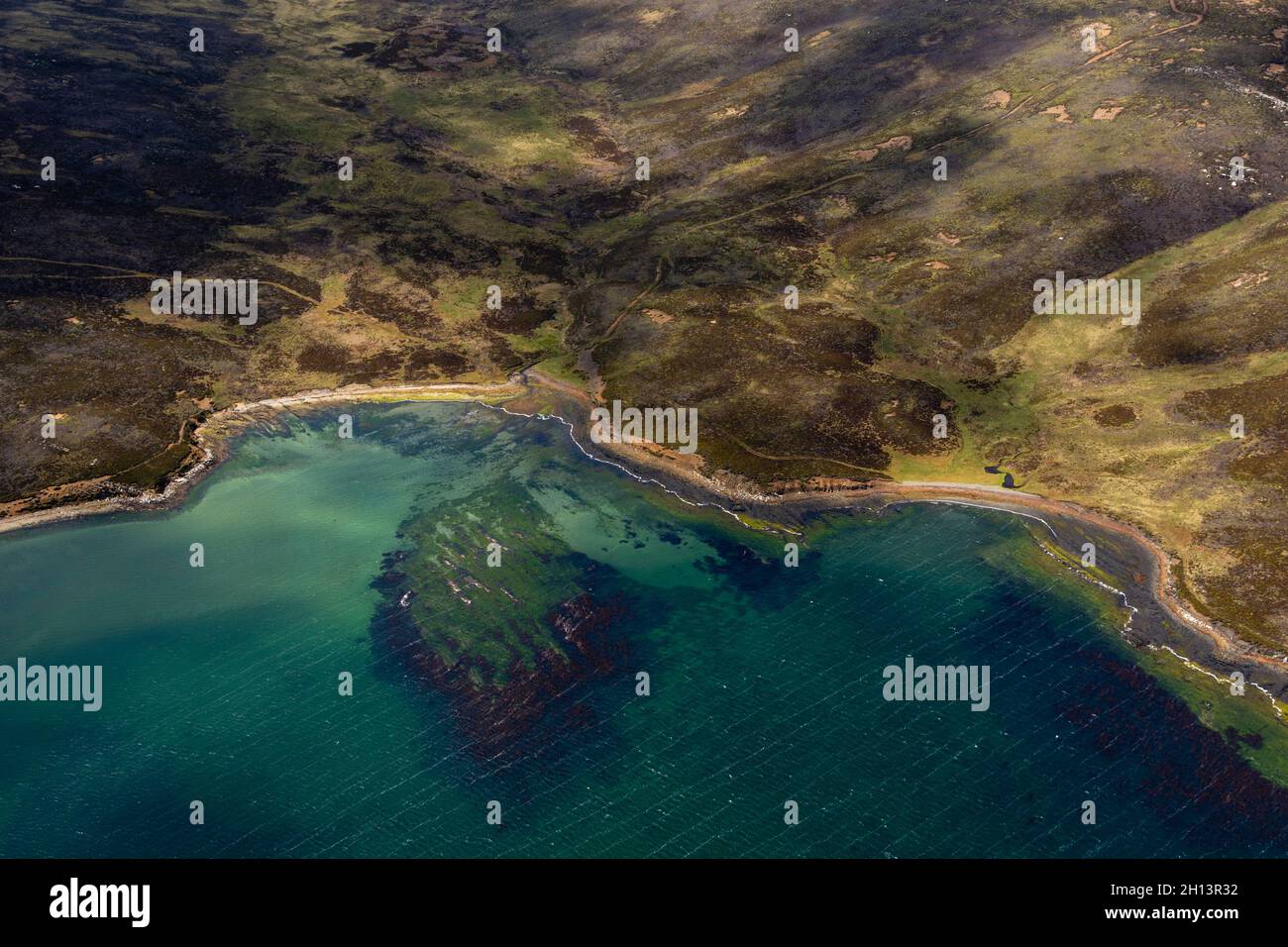 Una vista aerea dell'isola di Falkland Occidentale. Isole Falkland Foto Stock