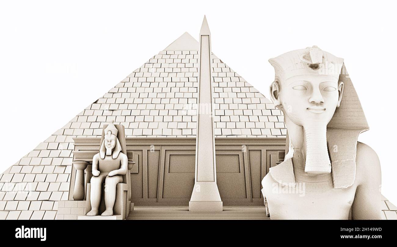 Tesori d'Egitto, reperti archeologici e manufatti. Archeologia e storia dei faraoni, delle piramidi, degli obelischi e dei templi. Esplorazione Foto Stock