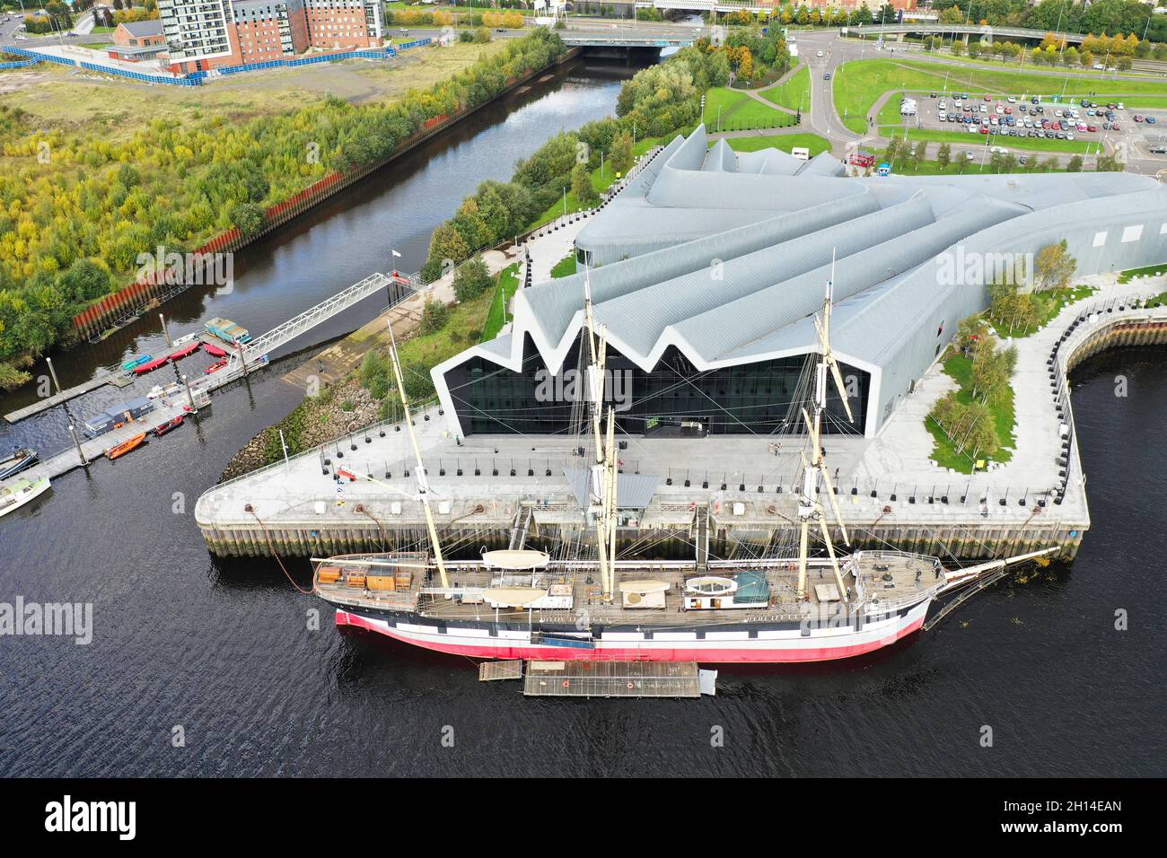 Vista aerea del Glasgow Riverside Museum of Transport Foto Stock