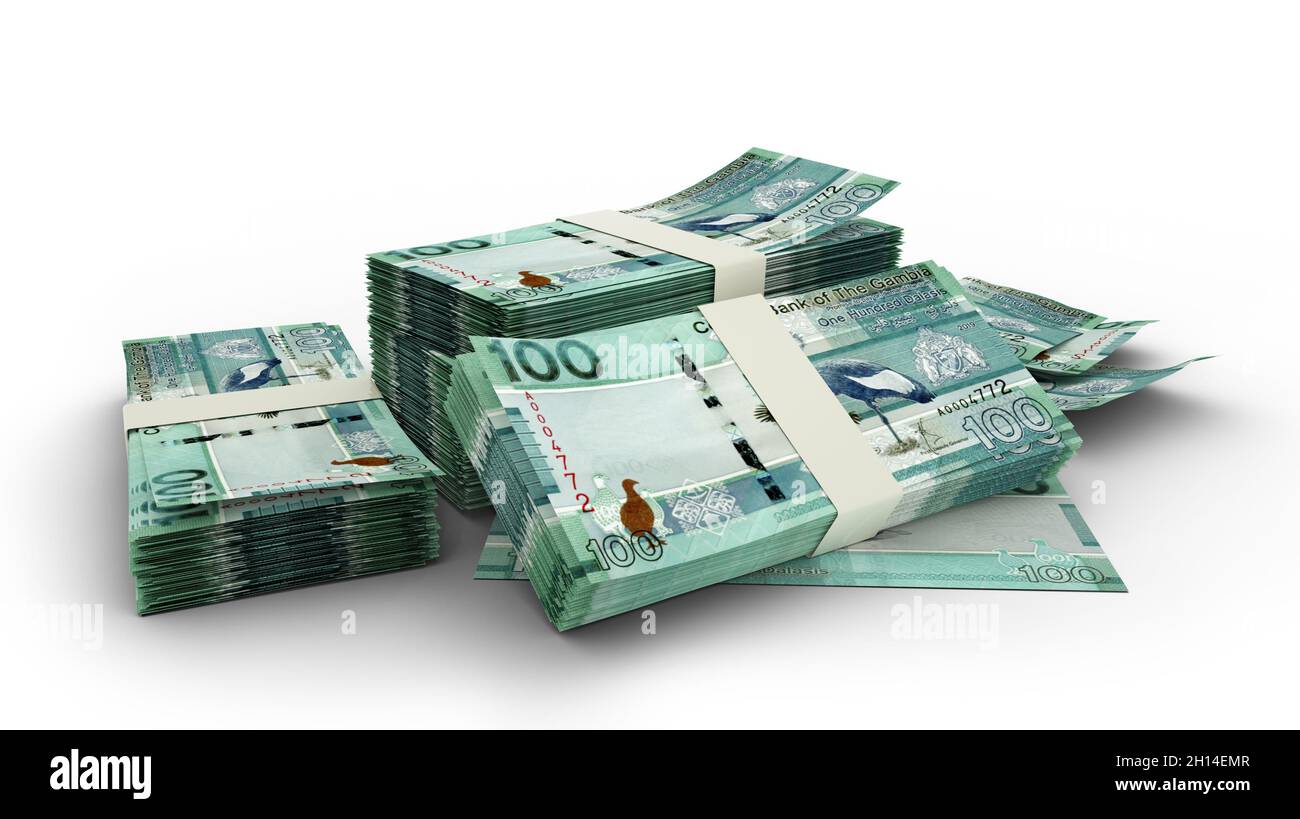 3D Stack di note Gambian Dalasi Foto Stock