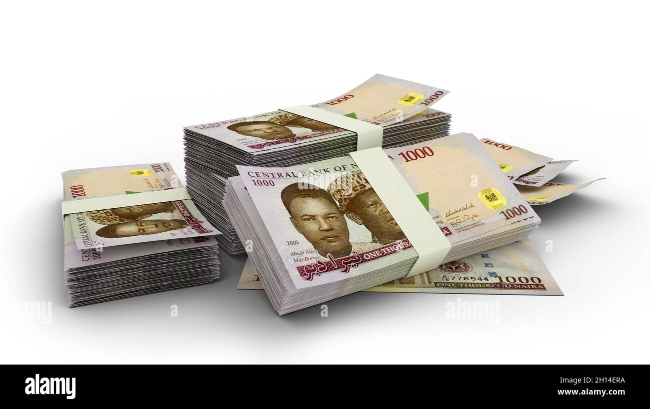 Stack 3D di note naira nigeriane Foto Stock
