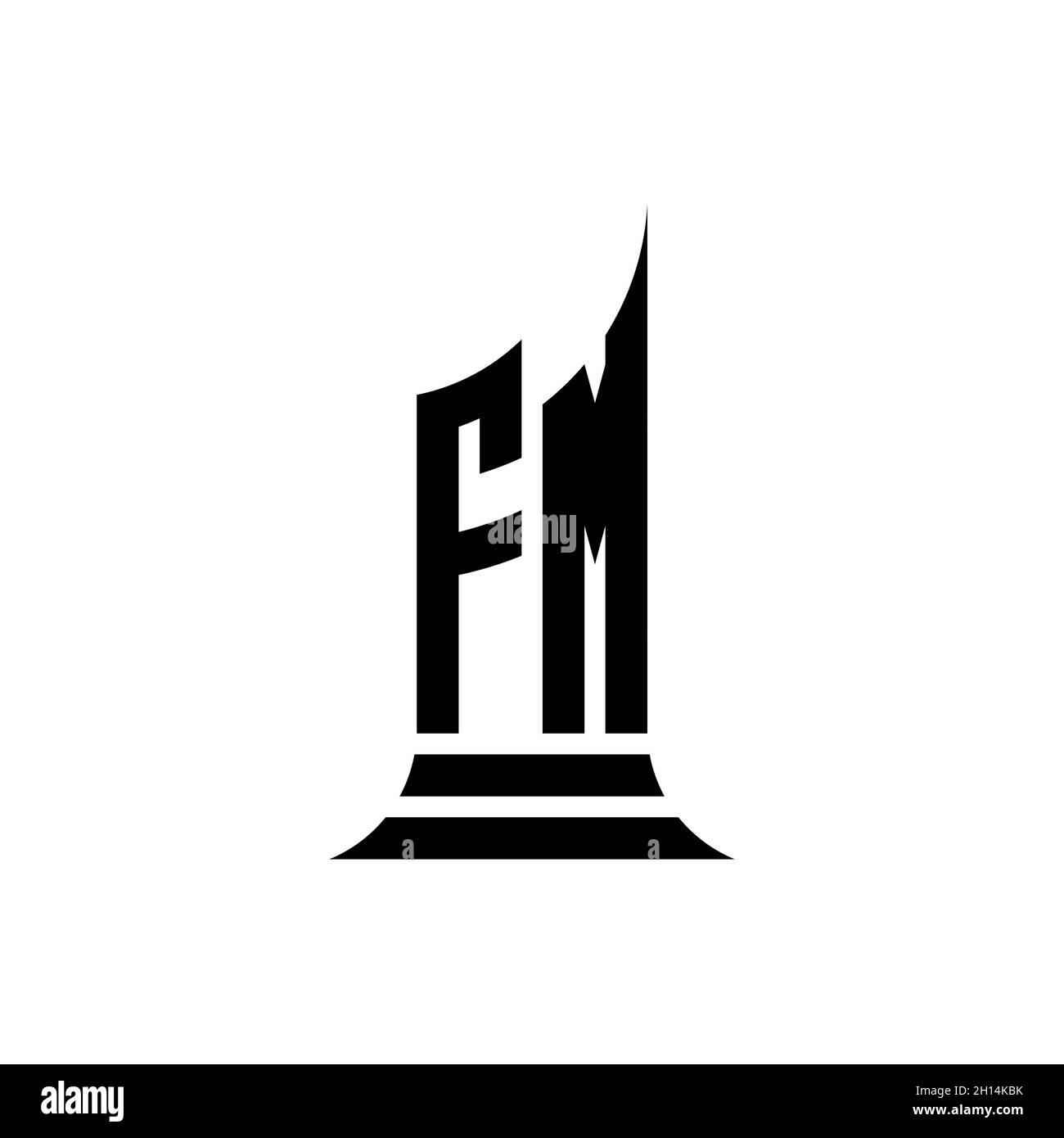 Lettera con logo FM Monogram con design a forma di edificio isolato su sfondo bianco, proprietà immobiliare, architech logo lettera edificio. Illustrazione Vettoriale