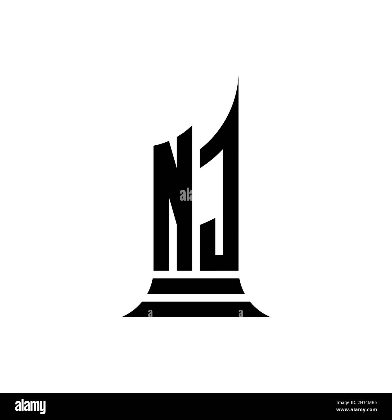 NJ lettera di logo Monogram con design di stile edificio isolato su sfondo bianco, proprietà immobiliare, architech logo lettera edificio. Illustrazione Vettoriale
