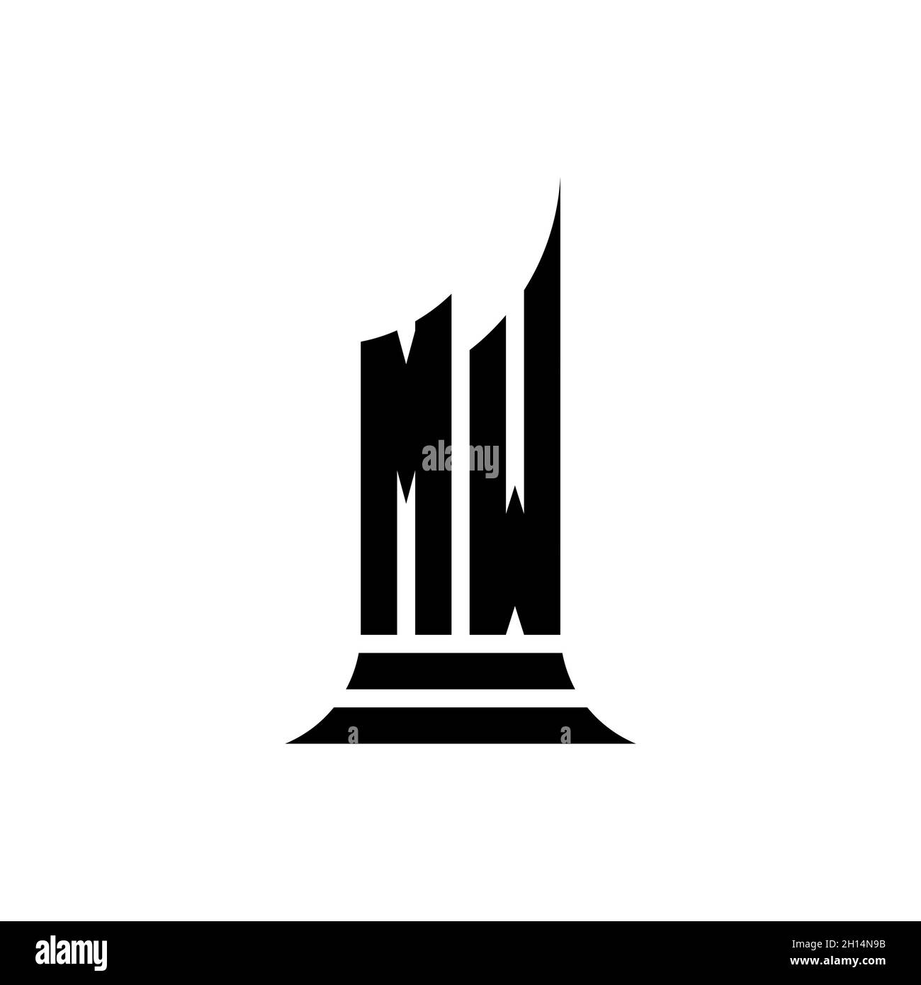 MW lettera di logo monogramma con design di forma edificio isolato su sfondo bianco, proprietà immobiliare, architech logo lettera edificio. Illustrazione Vettoriale