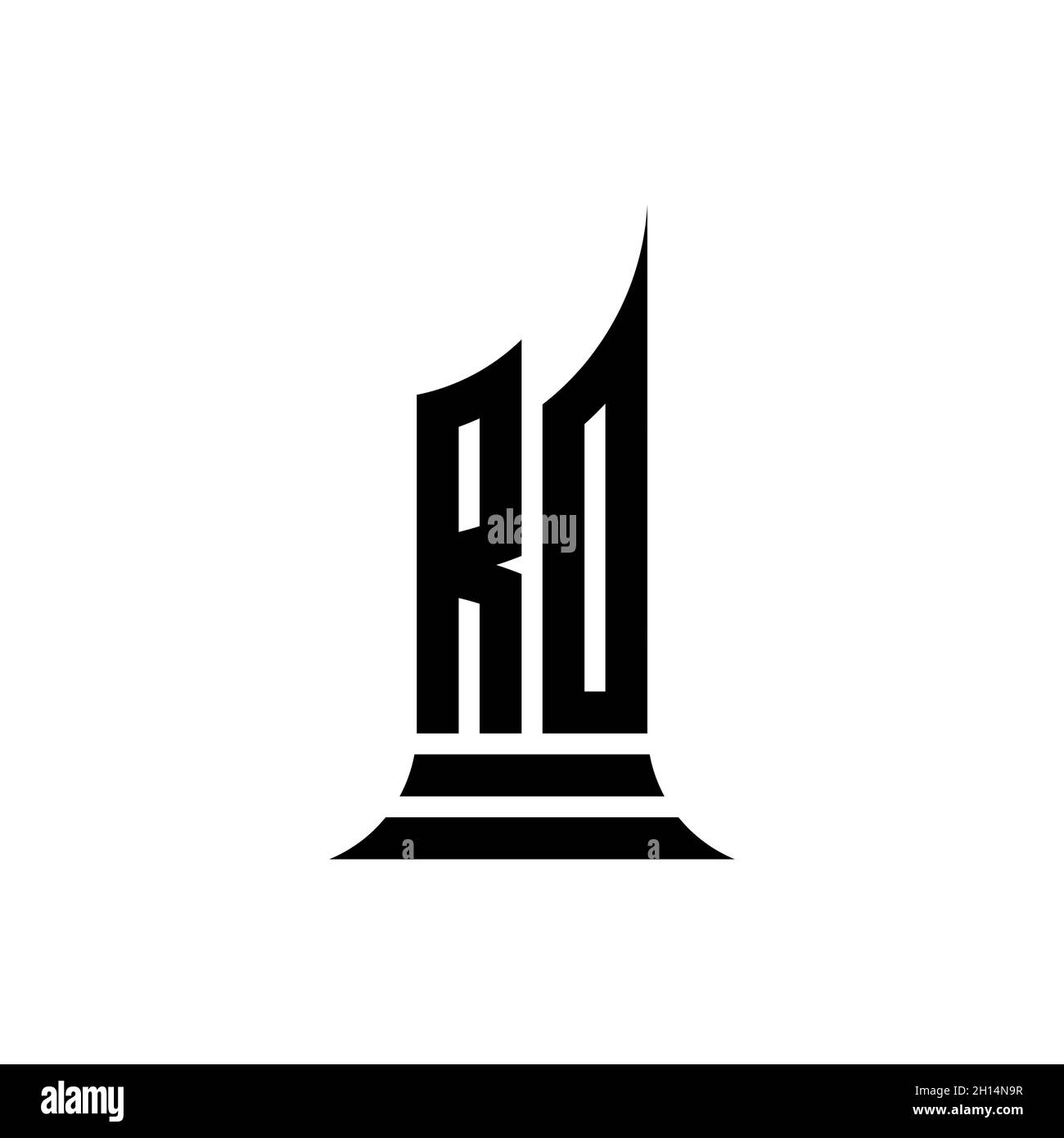 Lettera del logo del monogramma di RO con disegno di stile della forma dell'edificio isolato su sfondo bianco, proprietà immobiliare, edificio della lettera del logo di architech. Illustrazione Vettoriale