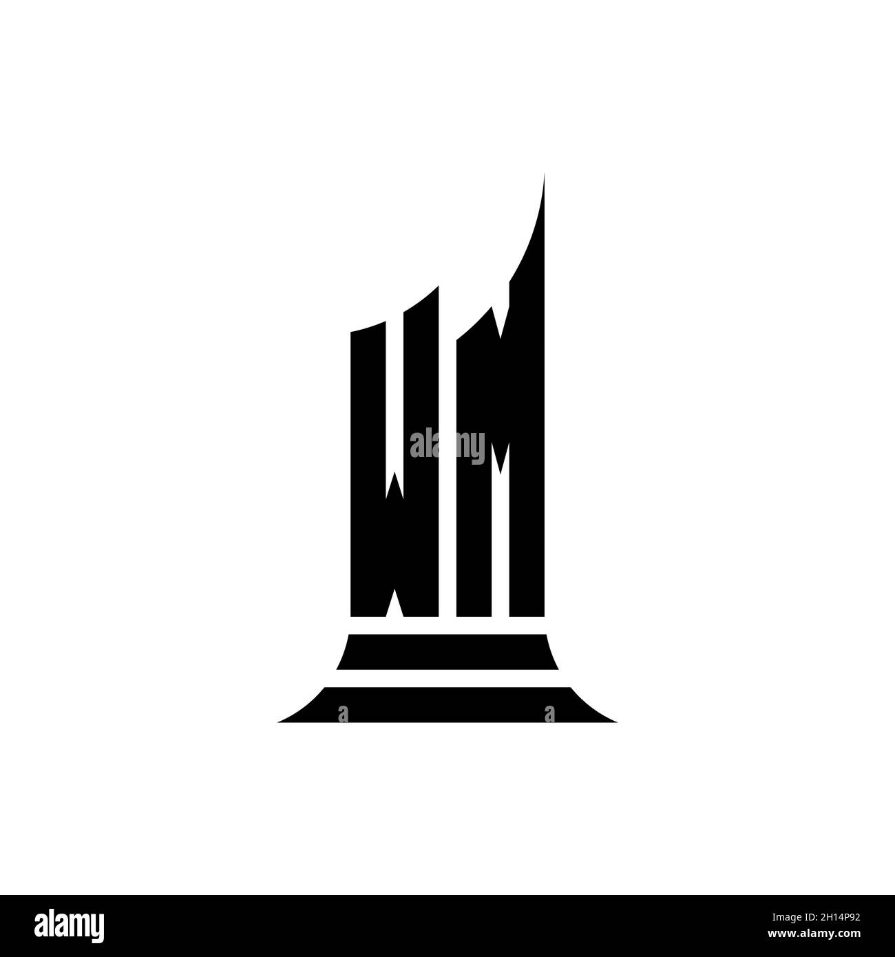 Lettera del marchio del monogramma di WM con disegno di stile di forma della costruzione isolato su sfondo bianco, proprietà del bene immobile, costruzione della lettera del logo di architech. Illustrazione Vettoriale