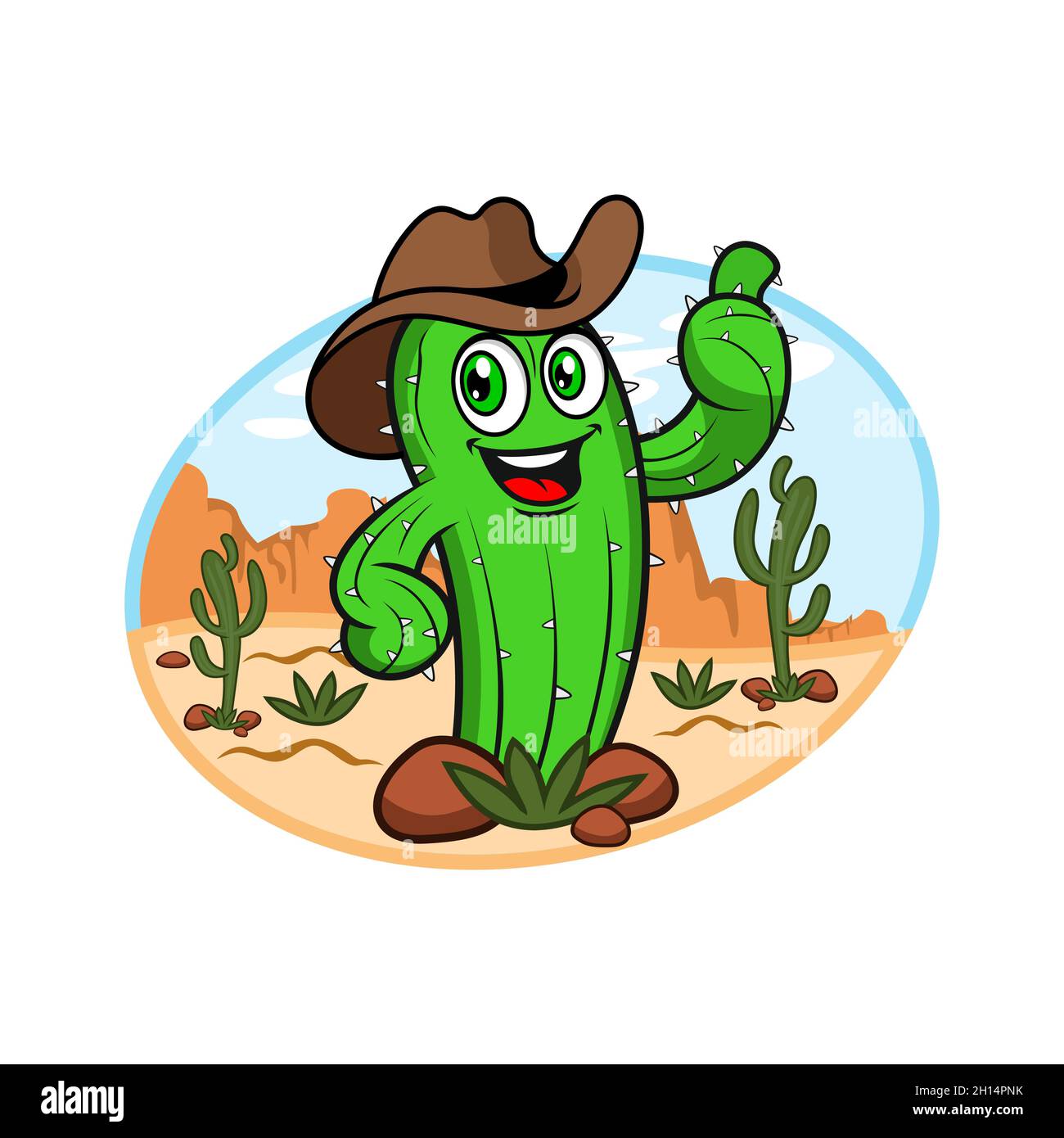 Cartoon Mascot Cactus indossa un cappello. Illustrazione vettoriale Illustrazione Vettoriale
