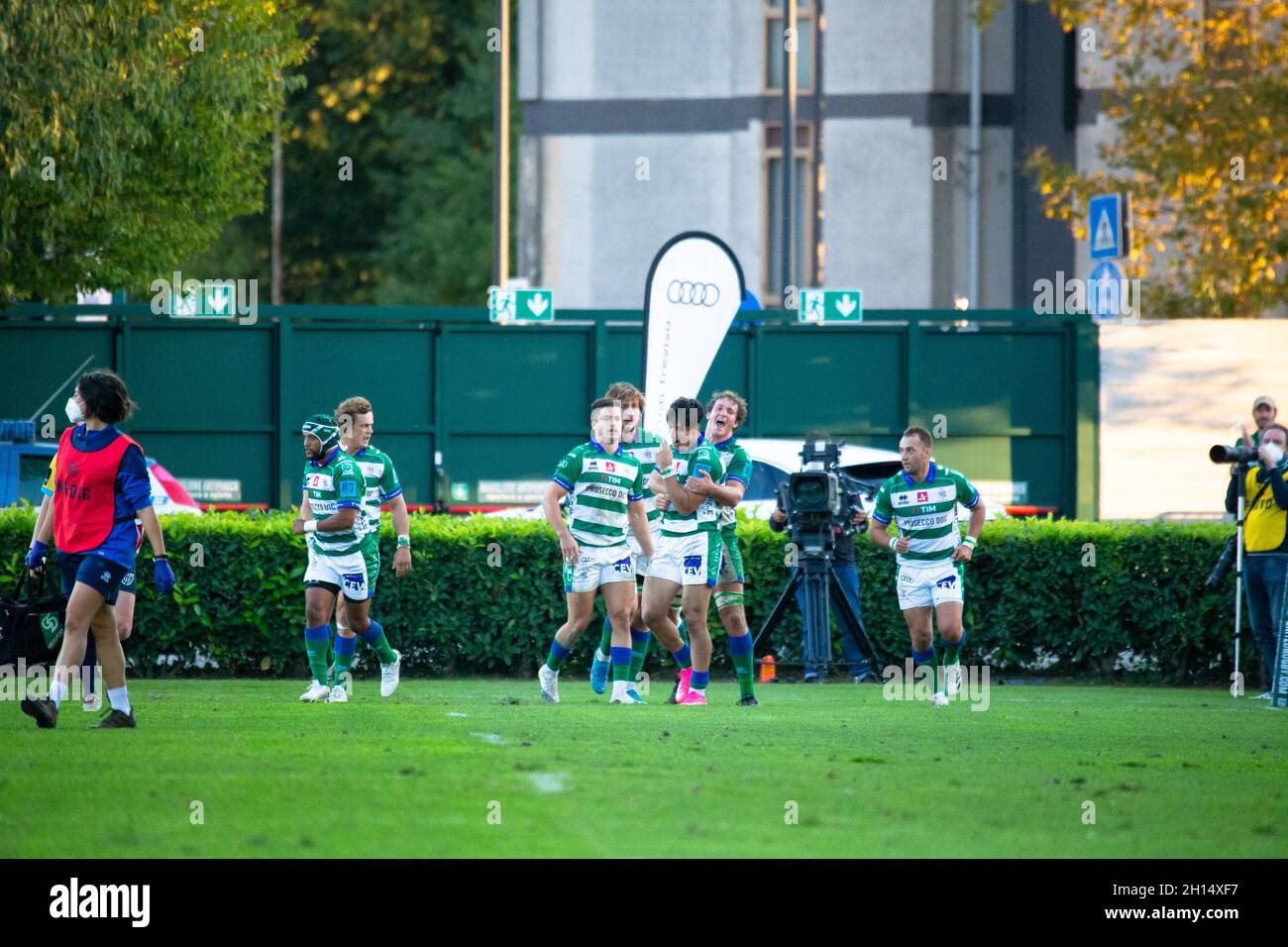 Stadio Monigo, Treviso, Italia, 16 ottobre 2021, Benetton Treviso si appende durante Benetton Rugby vs Ospreys - United Rugby Championship match Foto Stock