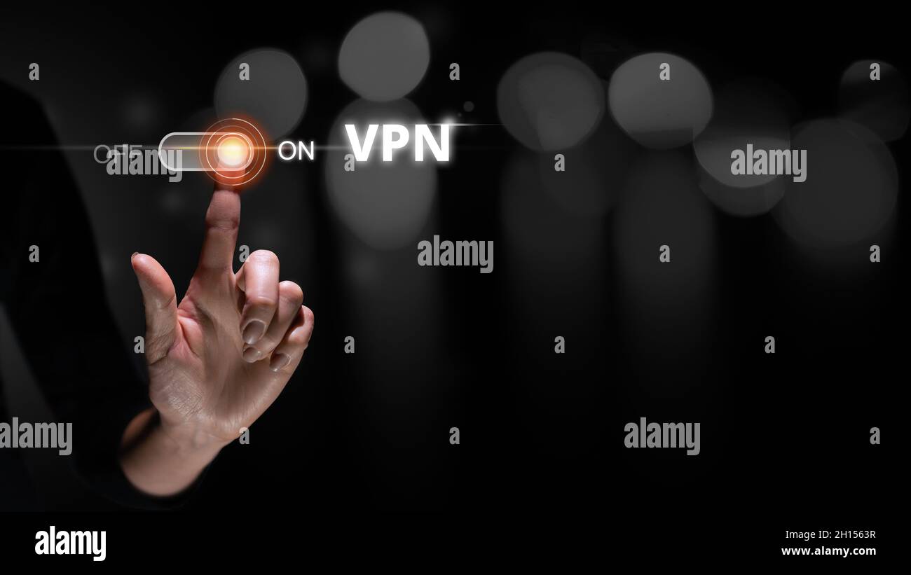 Concetto VPN o Virtual Private Network come nelle applicazioni di stato. Foto Stock