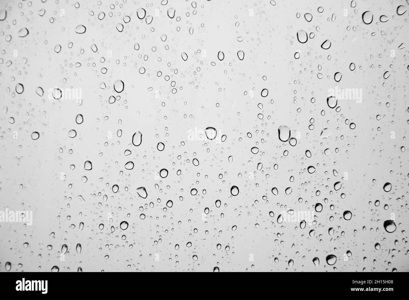 Gocce d'acqua sul bicchiere. Pioggia sulla finestra. Sfondo con gocce su vetro Foto Stock
