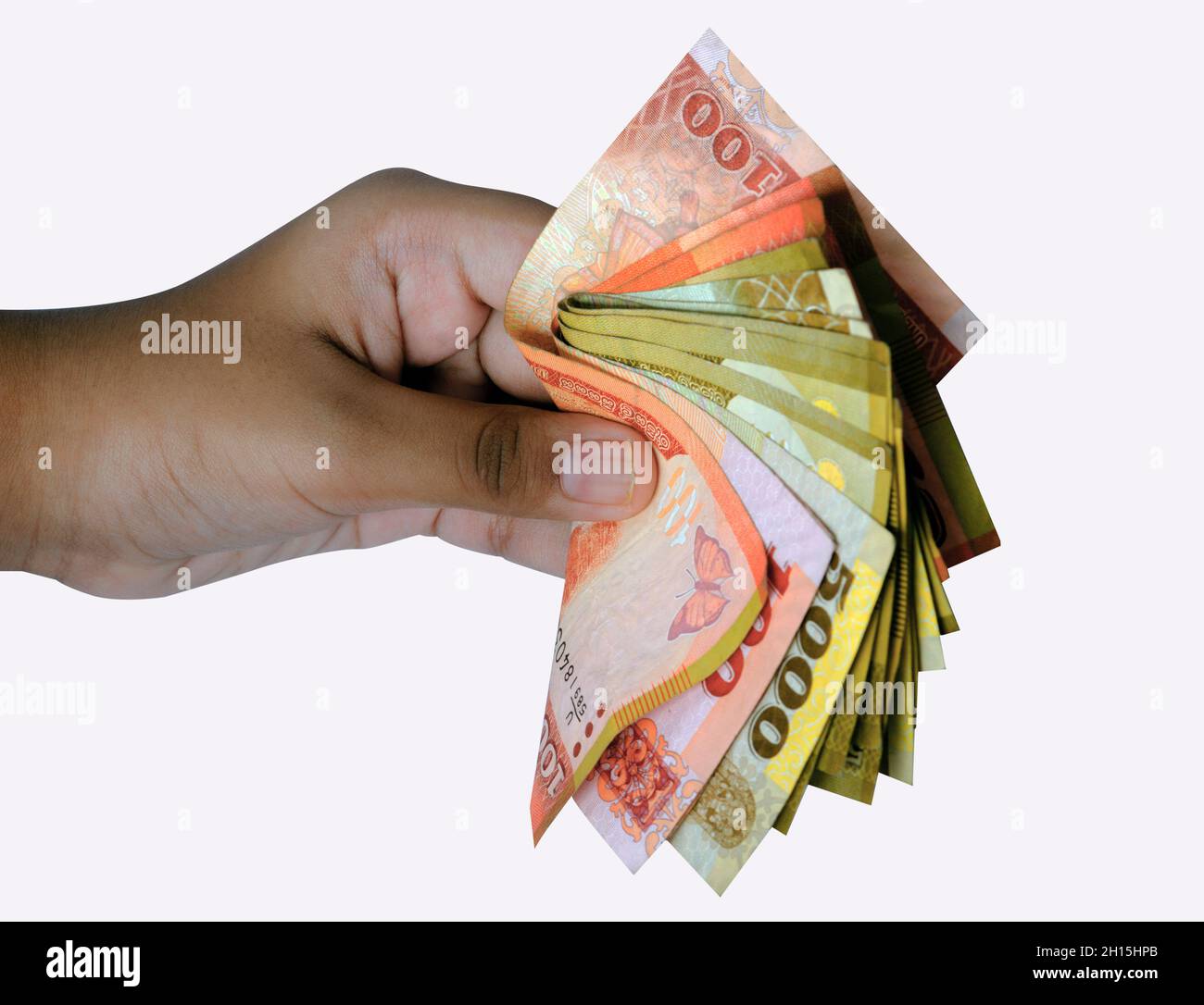 Sri Lanka Cash, denaro, banconote in mano. Primo piano Foto Stock