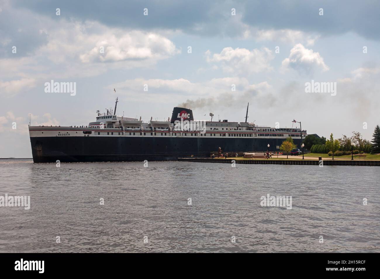 SS Badger, storico traghetto per il lago Michigan alimentato a carbone a Manitowoc, Wisconsin Foto Stock