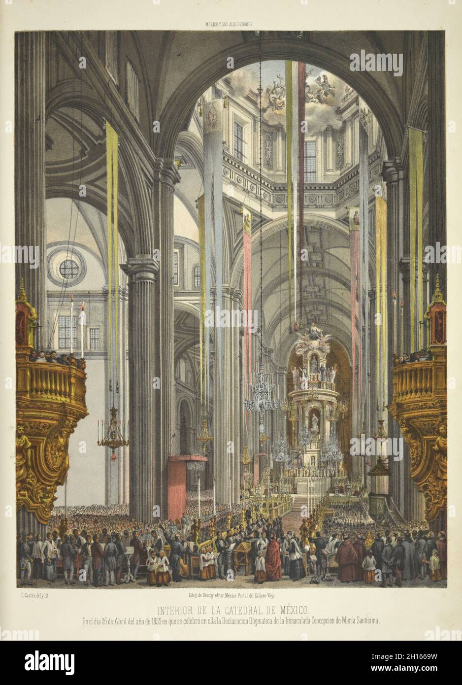 Litografia dell'interno della Cattedrale Metropolitana a Città del Messico ca. 1869 Foto Stock