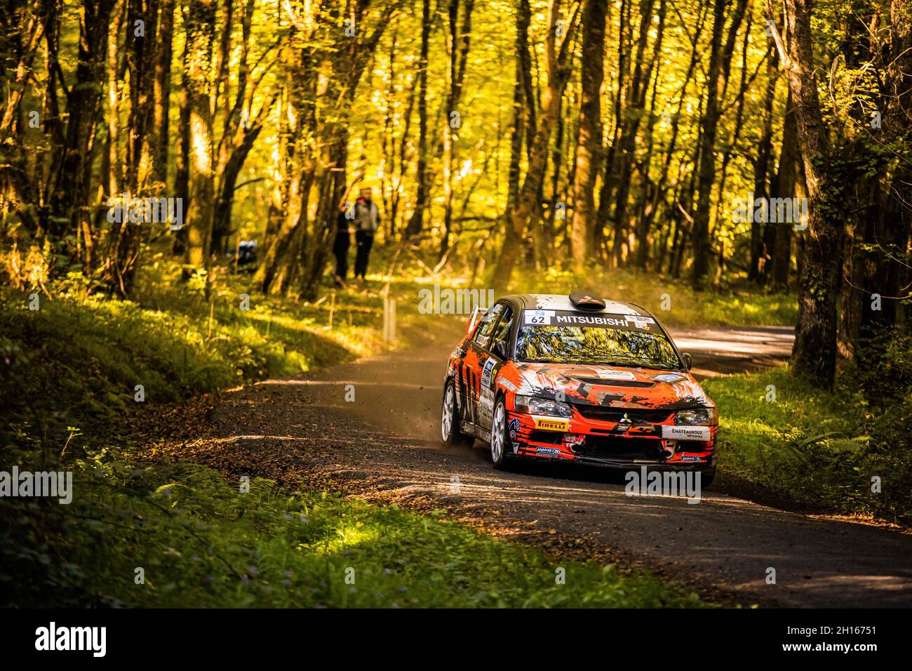 62 BRET Sébastien, DUCHAINE Eloise, Mitsubishi EVO FA8, azione durante la finale Coupe de France des Rallyes 2021 Châteauroux Métropole Centre Val-de-Loire, dal 15 ottobre al 16 a Châteauroux, Francia - Foto Bastien Roux / DPPI Foto Stock