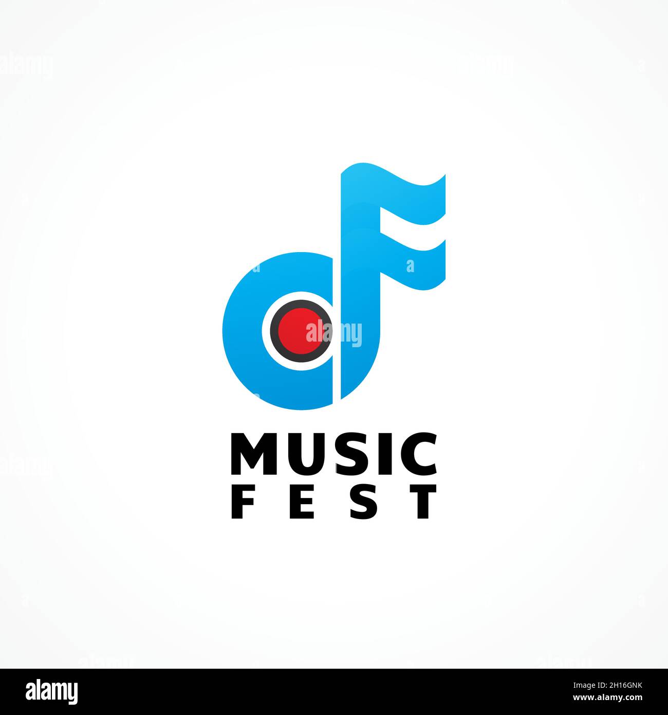 Festa della musica della bandiera. Nota musicale astratta con il pulsante Registra illustrazione vettoriale. Lettera CF Alphabet Logo iniziale per Artist Management Company, Festival Illustrazione Vettoriale