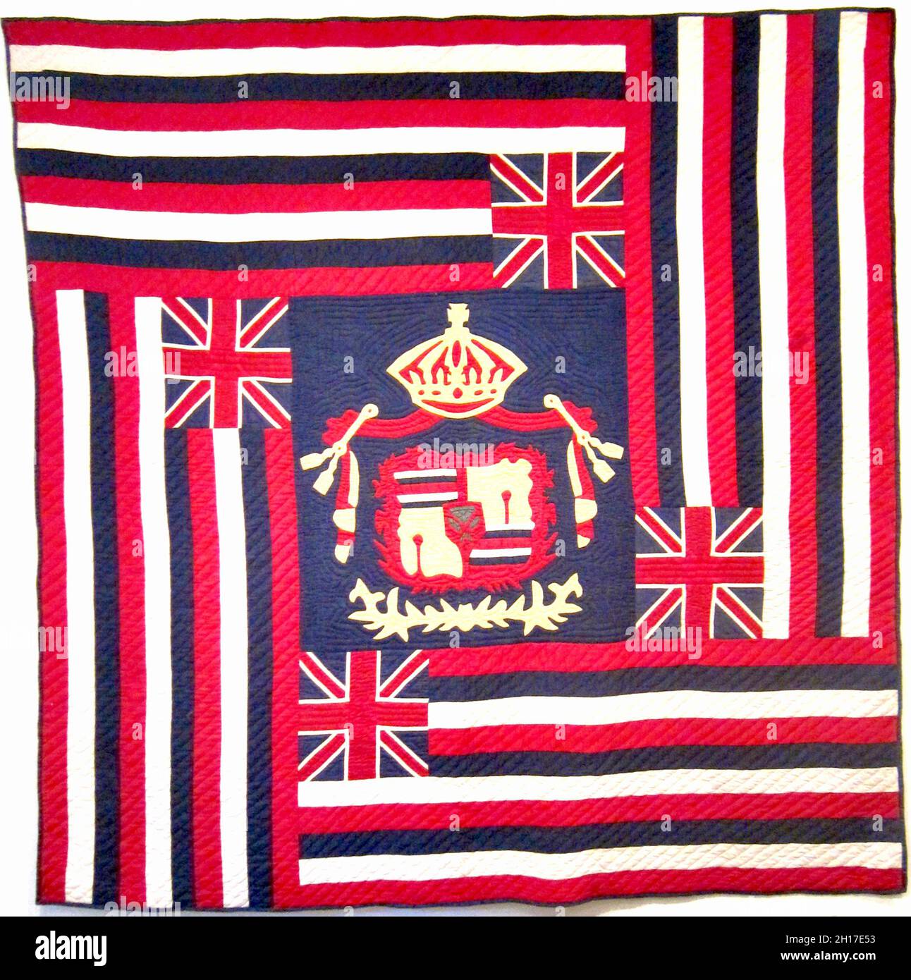 KU'u Hae Aloha (la mia bandiera amata), trapunta in cotone hawaiano da Waimea, Hawaii, USA - prima del 1918 Foto Stock
