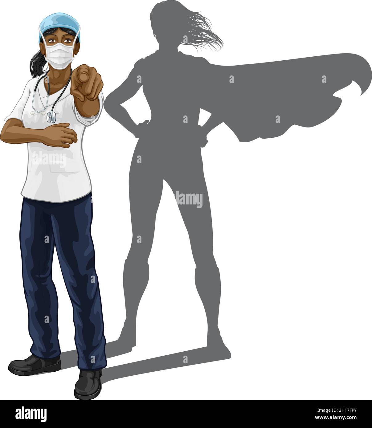Infermiere medico Donna Super Hero ombra puntamento Illustrazione Vettoriale