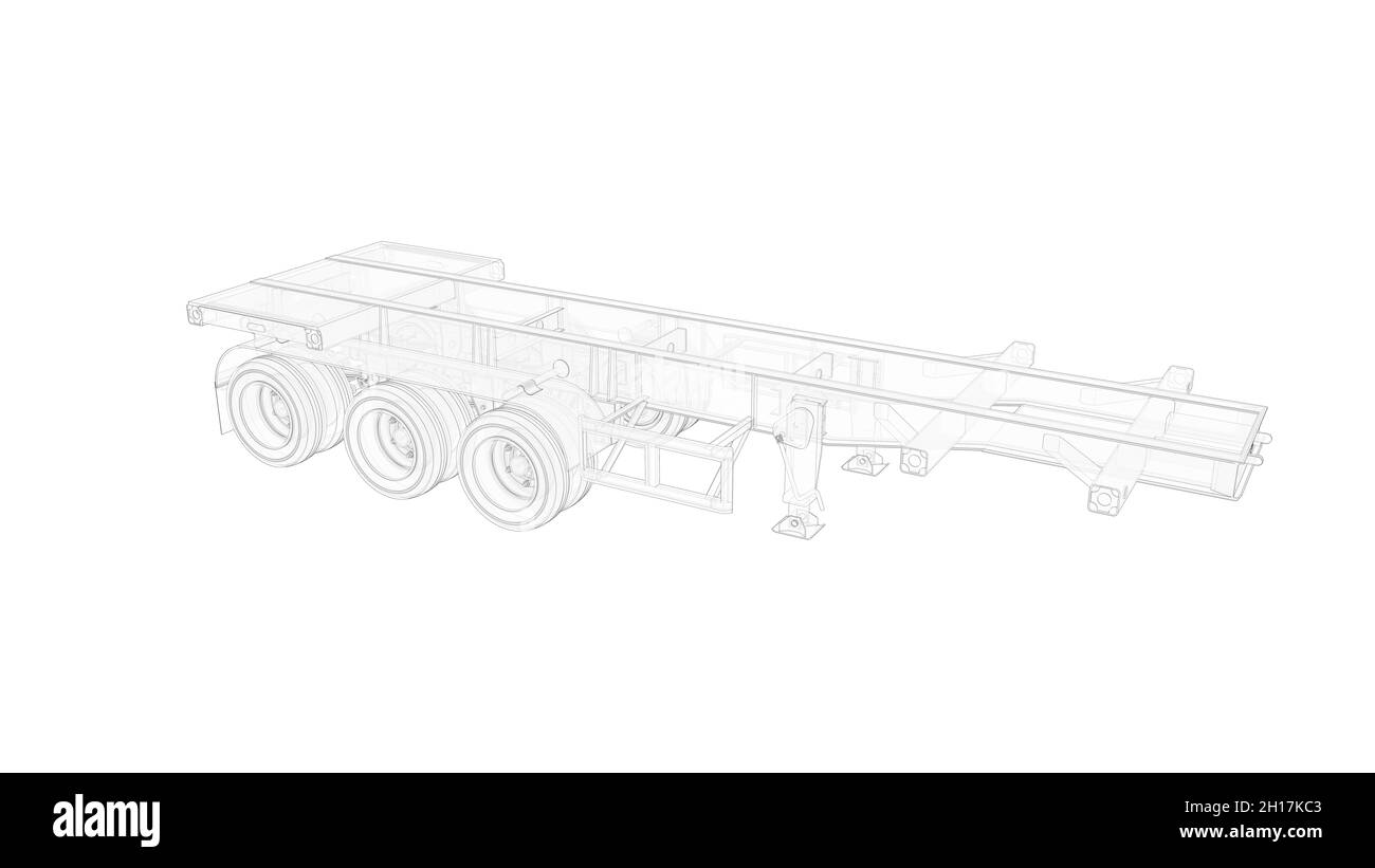 Rendering in 3D di un semirimorchio per camion isolato su sfondo bianco. Foto Stock