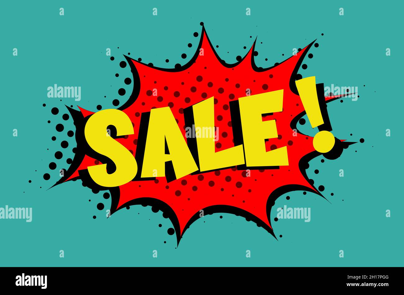 Vendita Lettering fumetto Vector illustrazione cartoon in stile retrò pop art su sfondo halftone Illustrazione Vettoriale