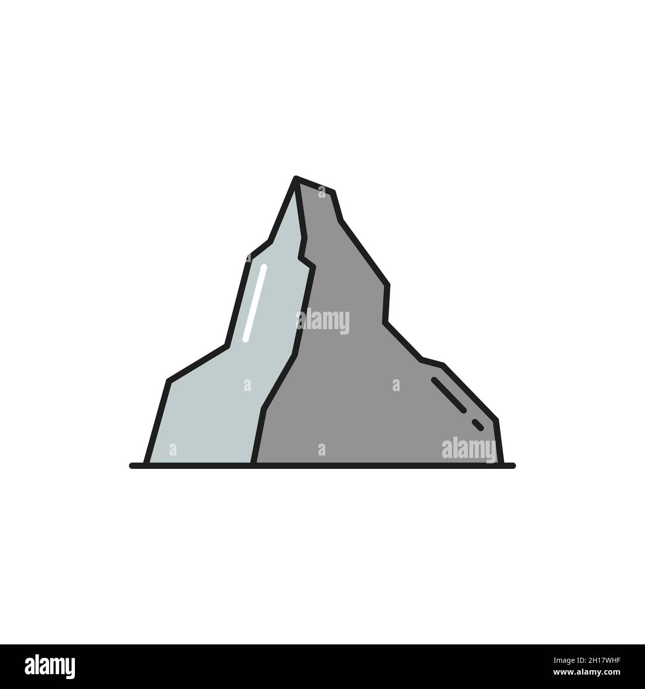 Himalaya Everest, Matterhorn montare isolato linea piatta icona. Vettore svizzero inverno hobby sport avventura segno, punto di riferimento viaggio, Monte Cervino picco Illustrazione Vettoriale