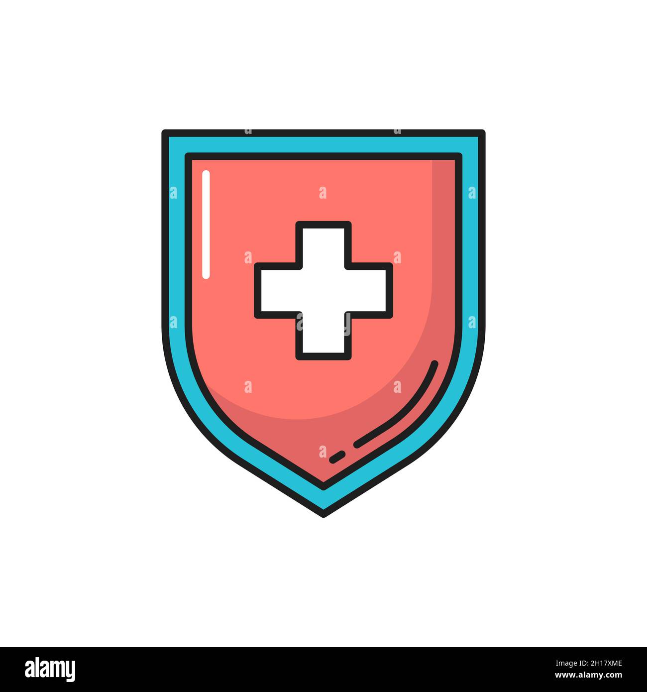 Schermo con icona a linea colorata con isolamento incrociato per uso medico. Marchio di protezione per virus vettoriale, probiotici, lattobacilli e batteri prebiotici. Protezione della salute, guarire Illustrazione Vettoriale