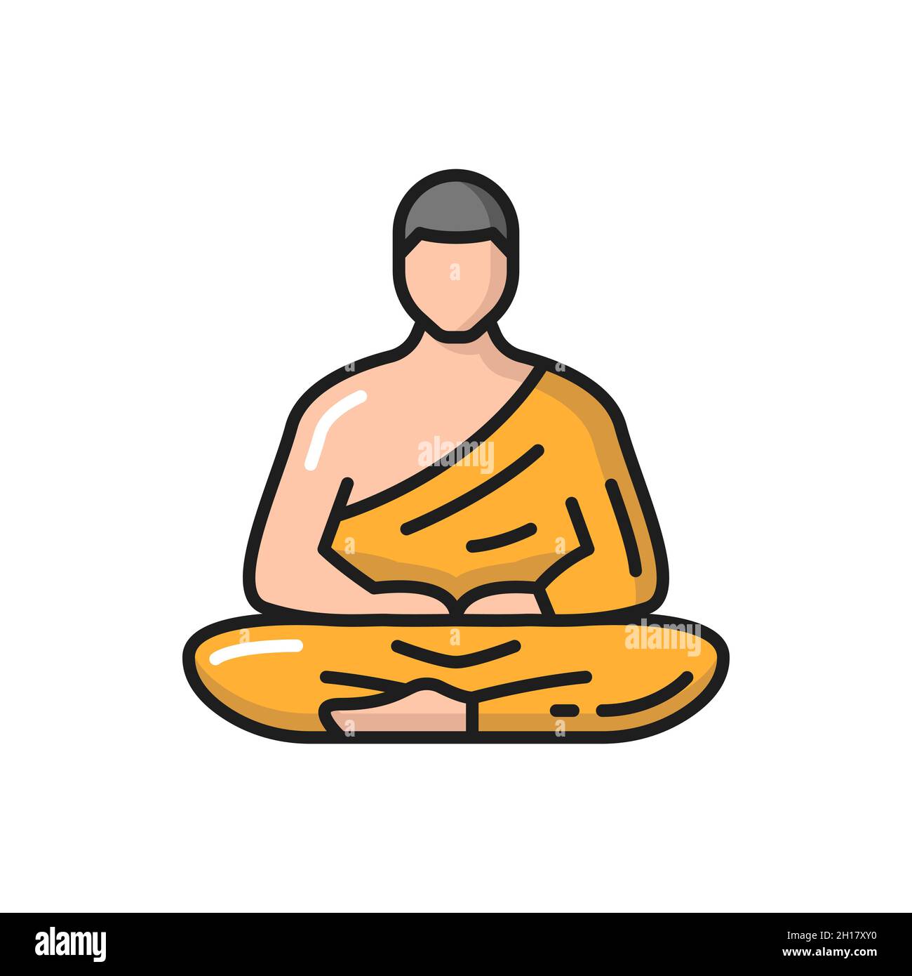 Preghiera in zen isolato meditando thai persona, preghiera buddista Thailandia uomo icona linea colore. Monaco vettoriale in accappatoio che prega in posa di loto, religi tibetani Illustrazione Vettoriale