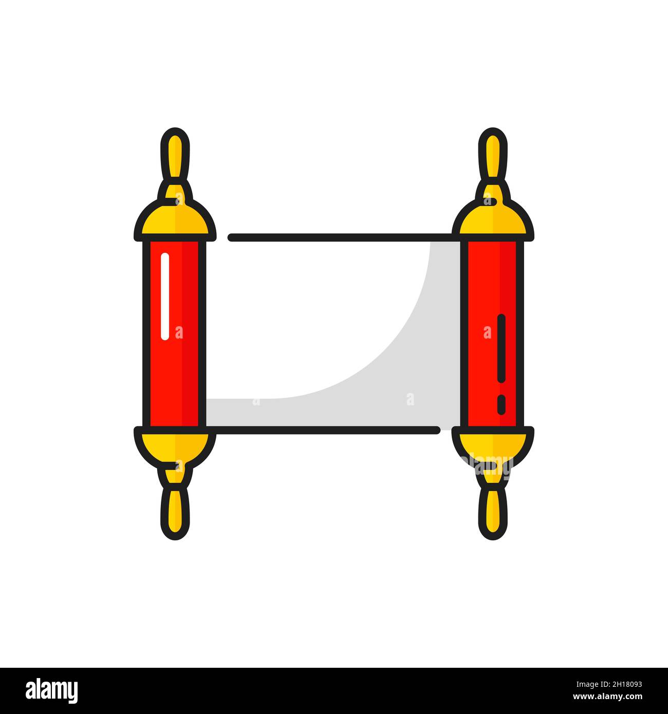 Holy manoscritto isolato cinese Capodanno biglietti d'auguri decorazione linea icona. Vector Torah scroll su sbarre di legno rosso, libro più sacro in giudaismo, vecchio parchme Illustrazione Vettoriale