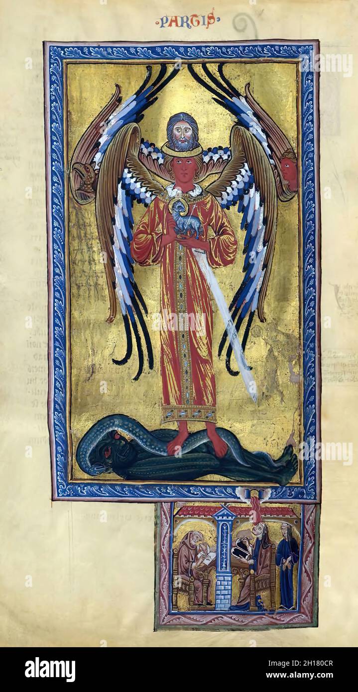 Teofania del Divino Amore, visione da Liber Divinorum operum, il Libro delle opere Divine, ca 1225 di Hildegard di Bingen, 1098 – 1179, abessa benedettina tedesca e polimata Foto Stock