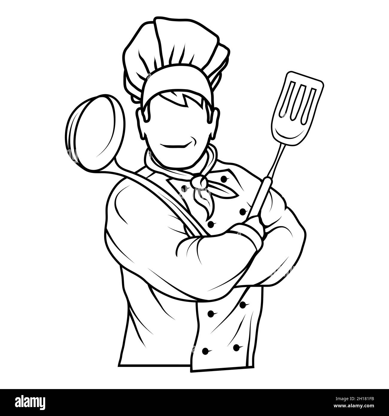Cuoco cuoco in piedi in una posa diversa. Chef in uniforme. Logo Cook. Cappello da chef. Cuoco chef professionista Illustrazione Vettoriale
